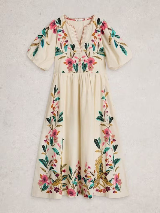 Young Ideas & Henmores - Maeve Embroidered Midi Dress - Ivory Multi - 8