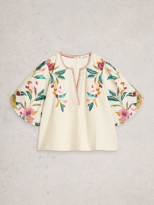 Young Ideas & Henmores - Maeve Embroidered Top - Ivory Multi - 8