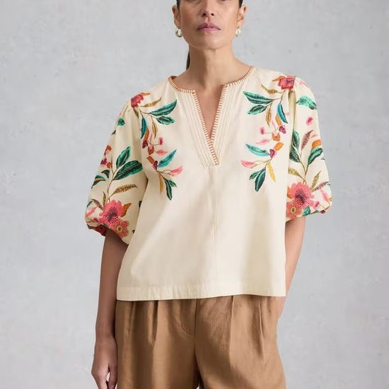Young Ideas & Henmores - Maeve Embroidered Top - Ivory Multi - 8