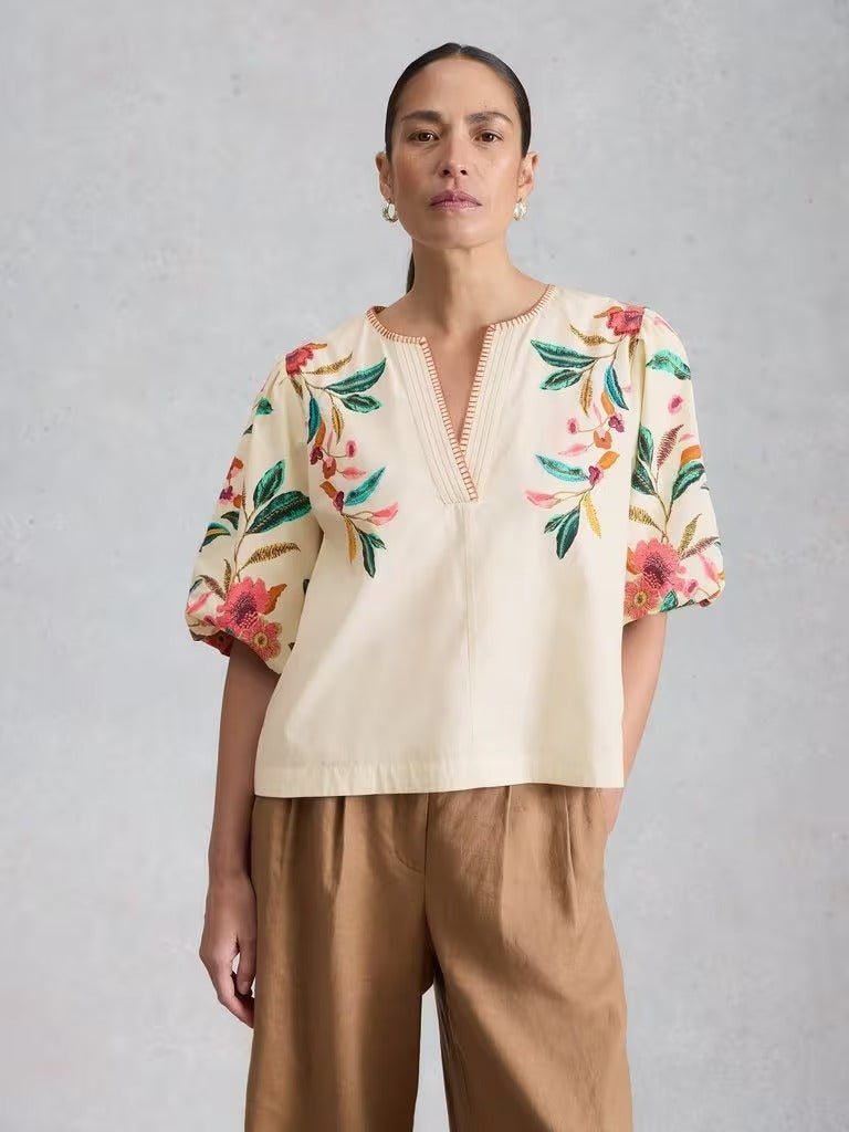 Young Ideas & Henmores - Maeve Embroidered Top - Ivory Multi - 8