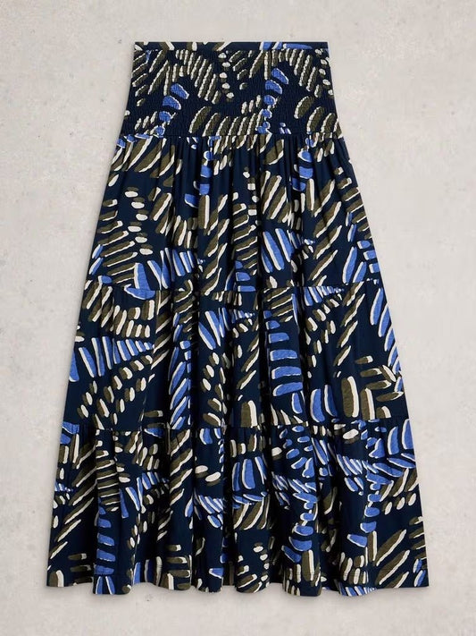 Young Ideas & Henmores - Marissa Jersey Maxi Skirt - Navy Print - 8