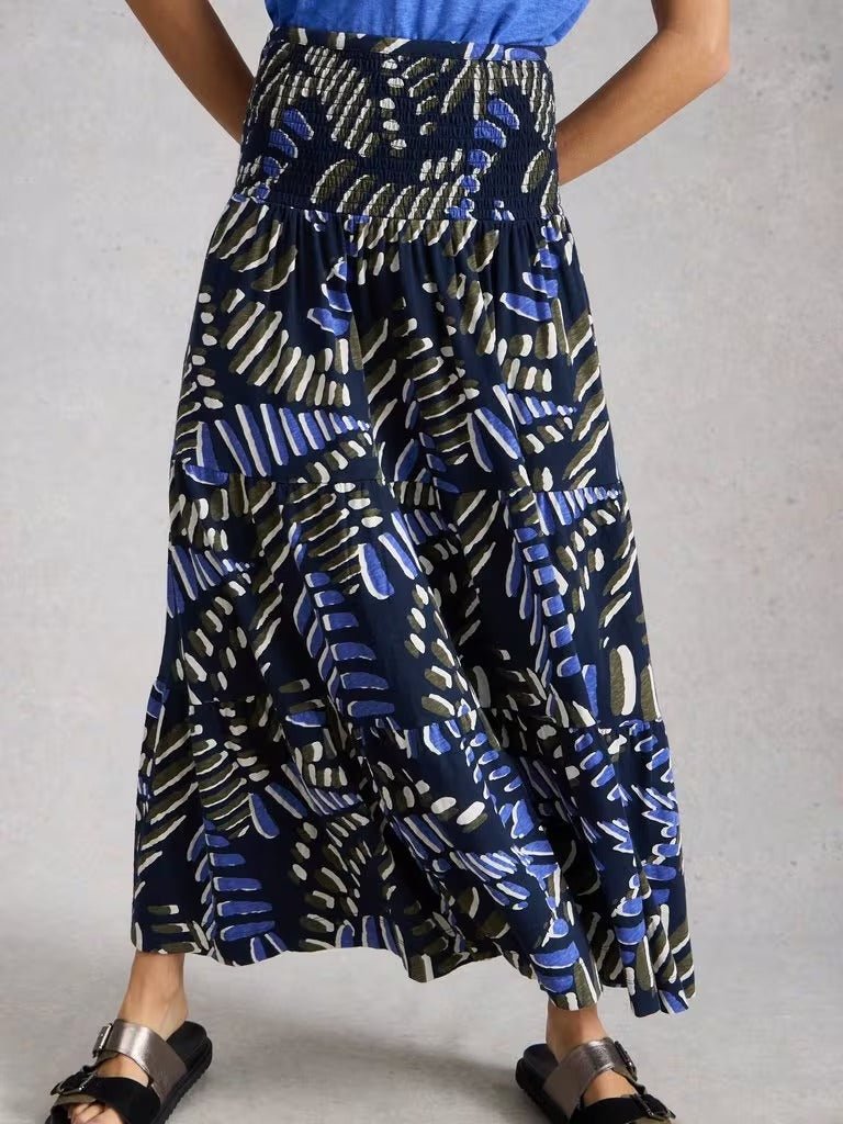 Young Ideas & Henmores - Marissa Jersey Maxi Skirt - Navy Print - 8