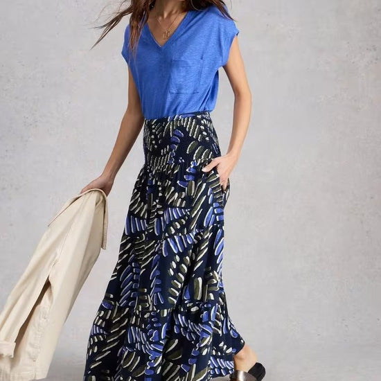 Young Ideas & Henmores - Marissa Jersey Maxi Skirt - Navy Print - 8
