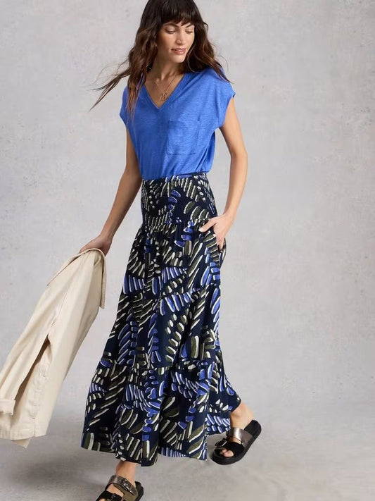 Young Ideas & Henmores - Marissa Jersey Maxi Skirt - Navy Print - 8