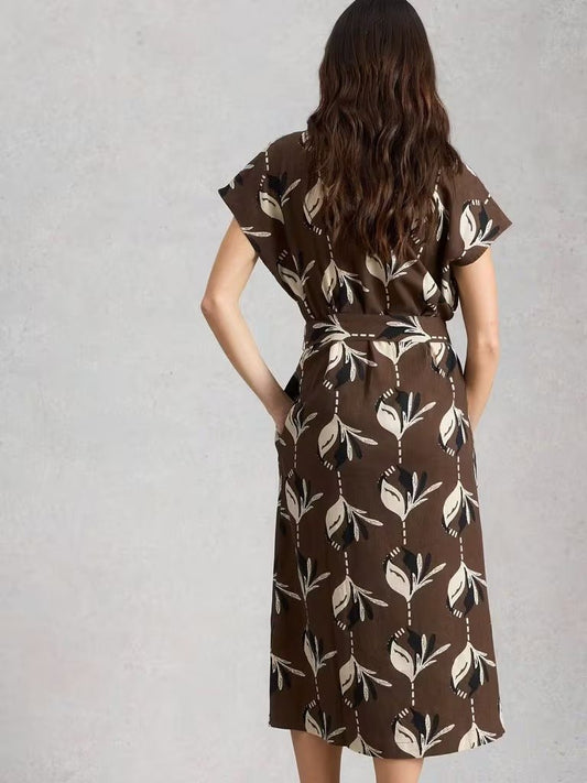Young Ideas/Henmores - Mimi Linen Blend Dress - Brown Print - 8