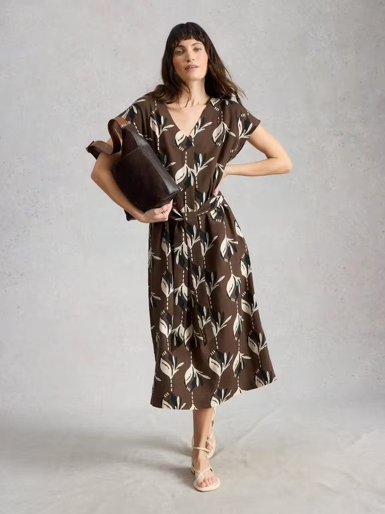 Young Ideas/Henmores - Mimi Linen Blend Dress - Brown Print - 8