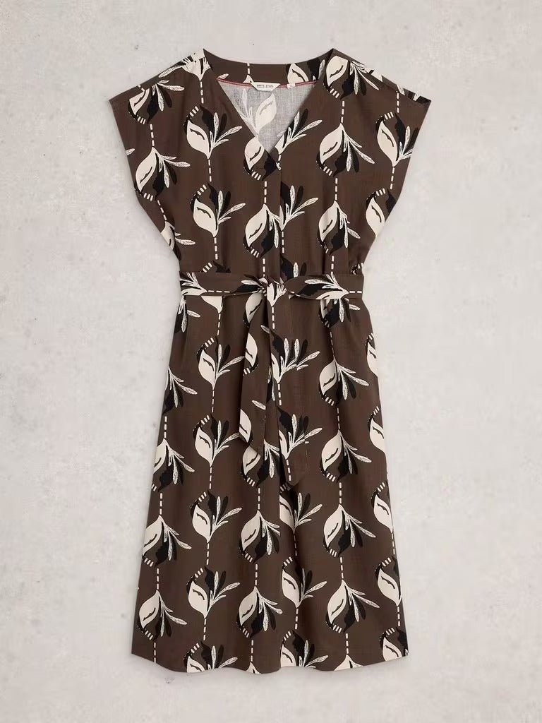 Young Ideas/Henmores - Mimi Linen Blend Dress - Brown Print - 8