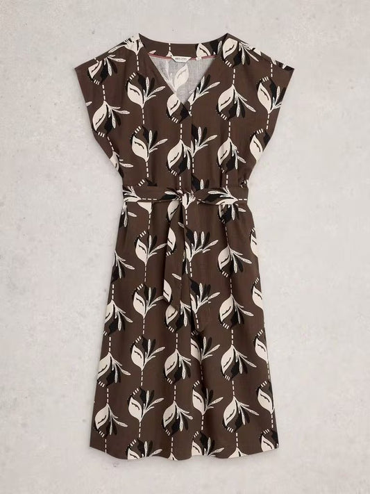 Young Ideas/Henmores - Mimi Linen Blend Dress - Brown Print - 8