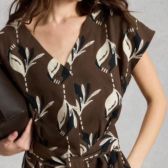 Young Ideas/Henmores - Mimi Linen Blend Dress - Brown Print - 8