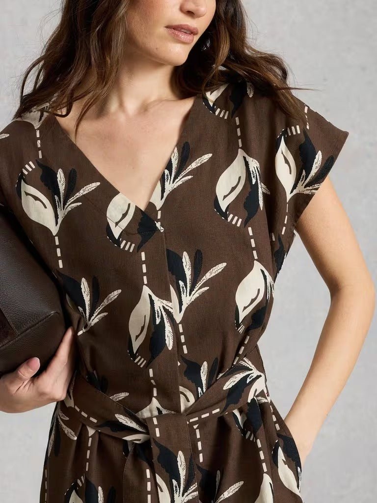 Young Ideas/Henmores - Mimi Linen Blend Dress - Brown Print - 8