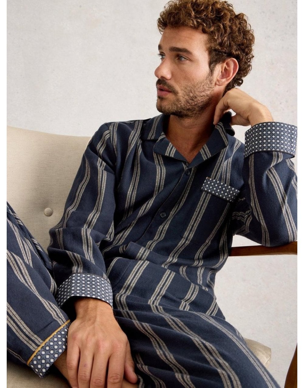 Young Ideas/Henmores - Moorland Flannel Pj Top - Navy Multi - M