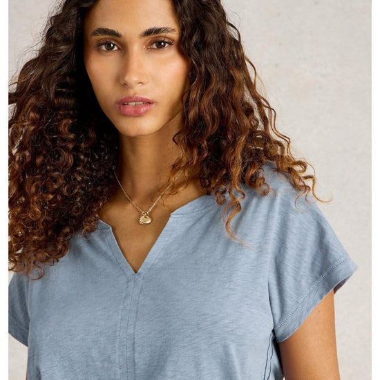 Young Ideas/Henmores - Nelly Notch Neck Tee - Mid Blue - 8