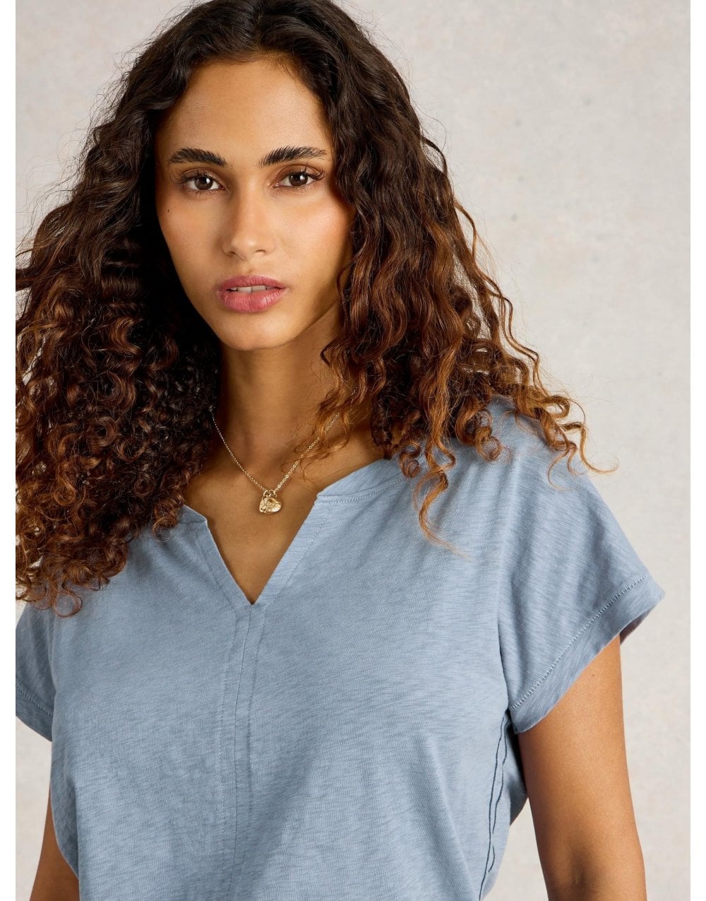 Young Ideas/Henmores - Nelly Notch Neck Tee - Mid Blue - 8