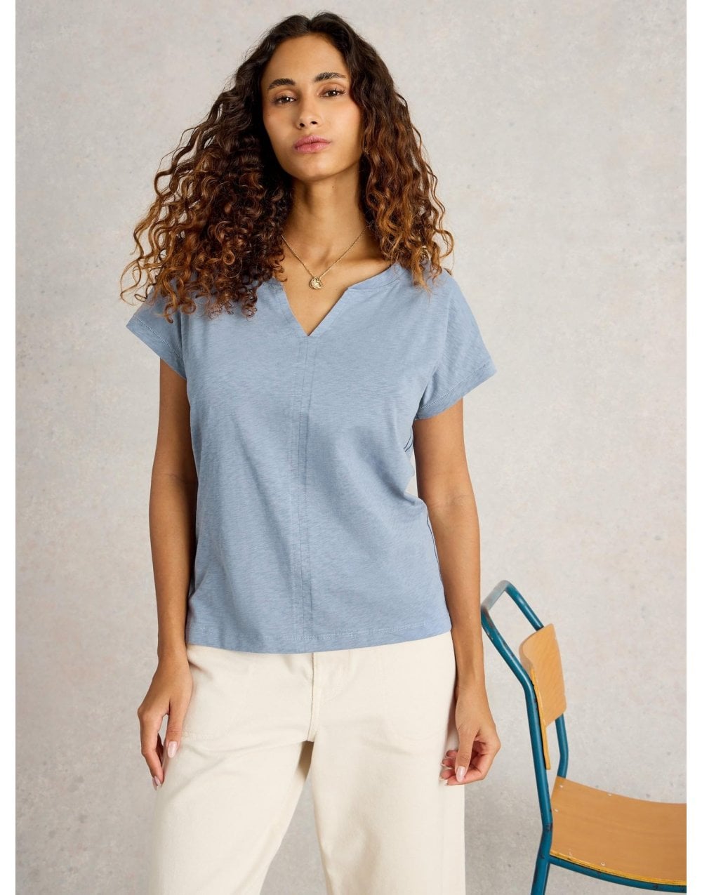 Young Ideas/Henmores - Nelly Notch Neck Tee - Mid Blue - 8