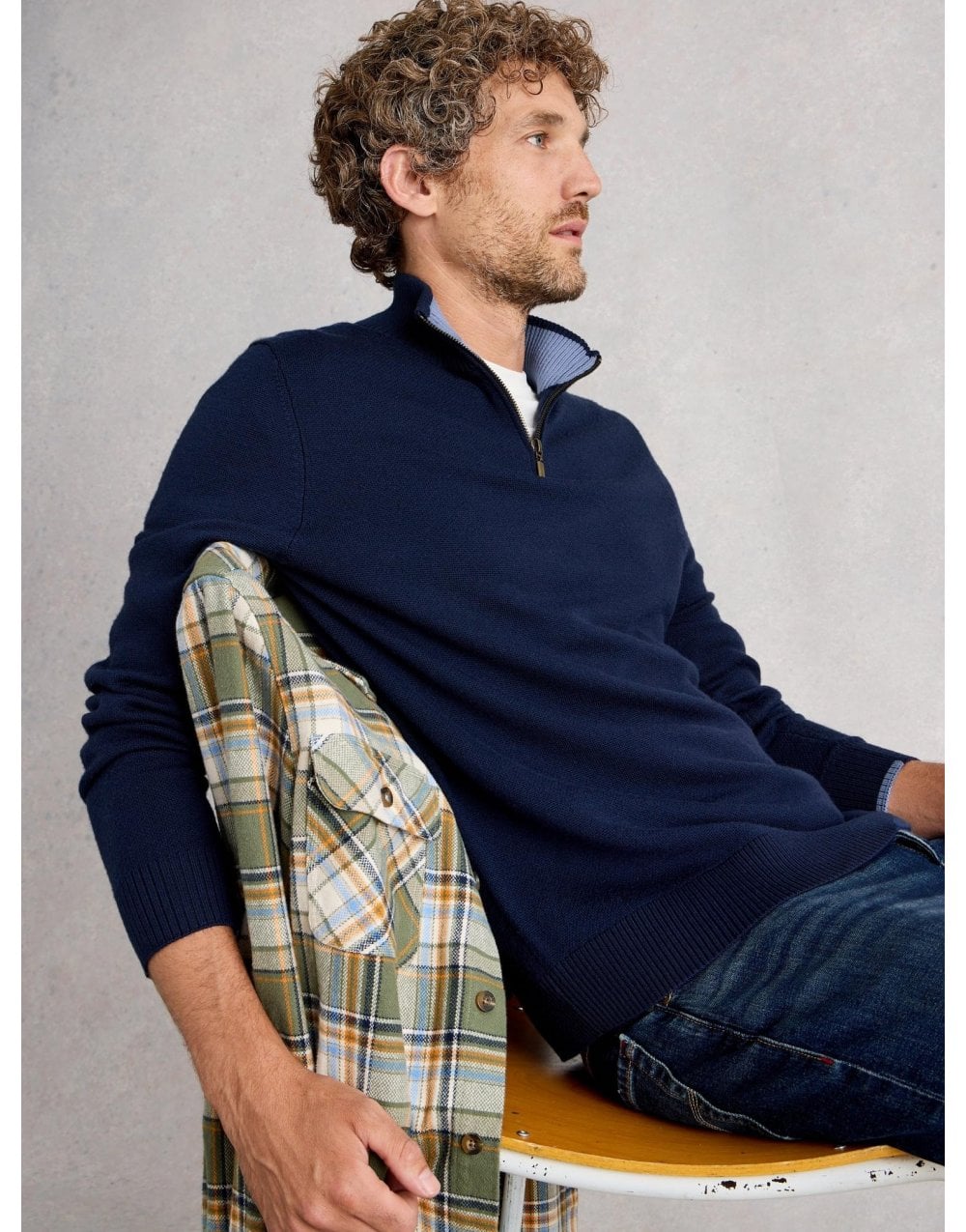 Young Ideas/Henmores - Newport Merino 1/4 Zip Jumper - Dark Navy - M