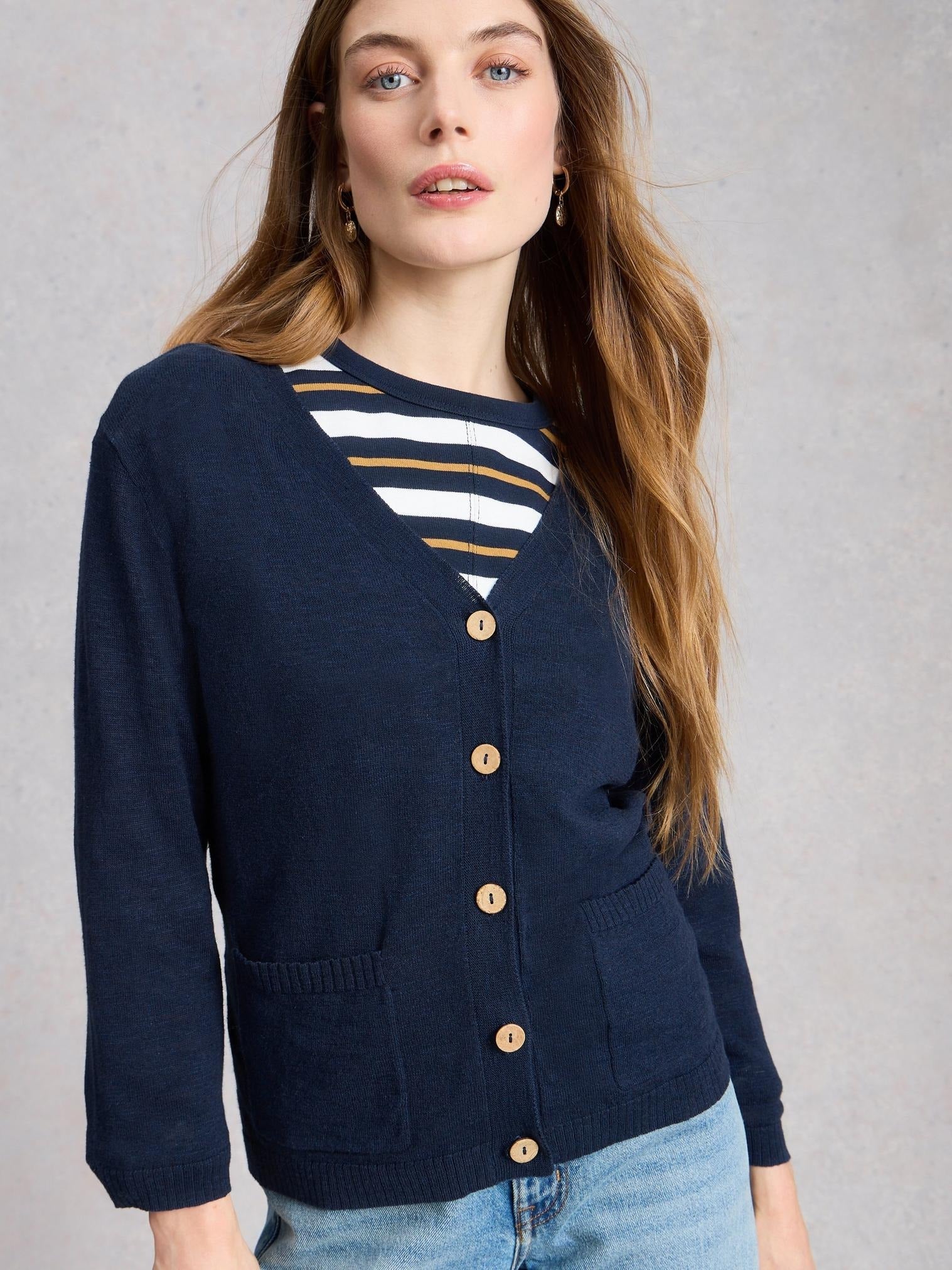 Young Ideas/Henmores - Nova Linen Blend Cardi - Dark Navy - 8