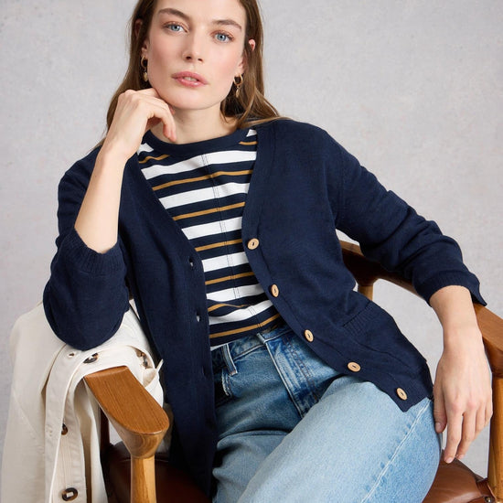 Young Ideas/Henmores - Nova Linen Blend Cardi - Dark Navy - 8