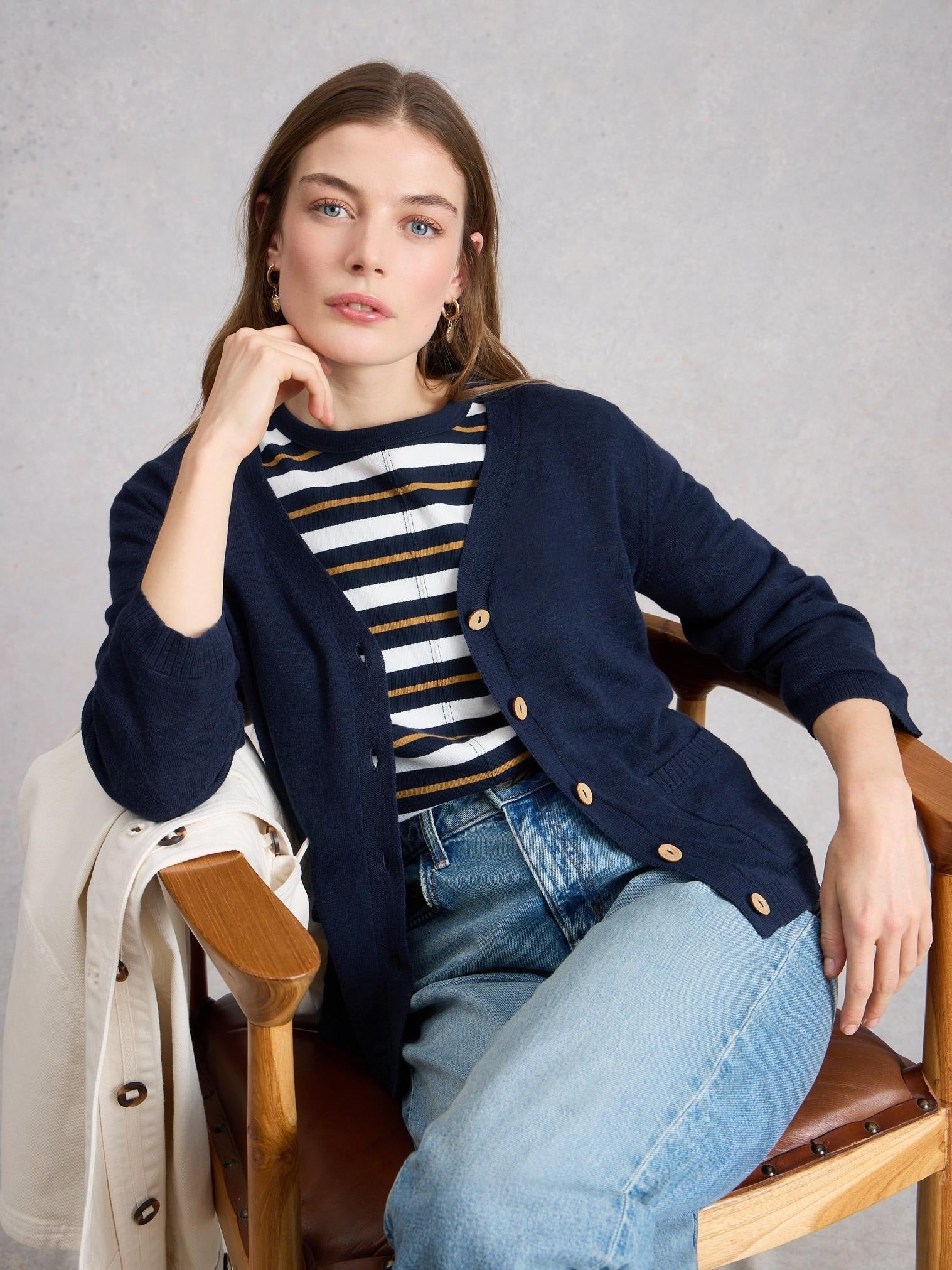 Young Ideas/Henmores - Nova Linen Blend Cardi - Dark Navy - 8