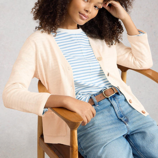 Young Ideas/Henmores - Nova Linen Blend Cardi - Nat White - 8