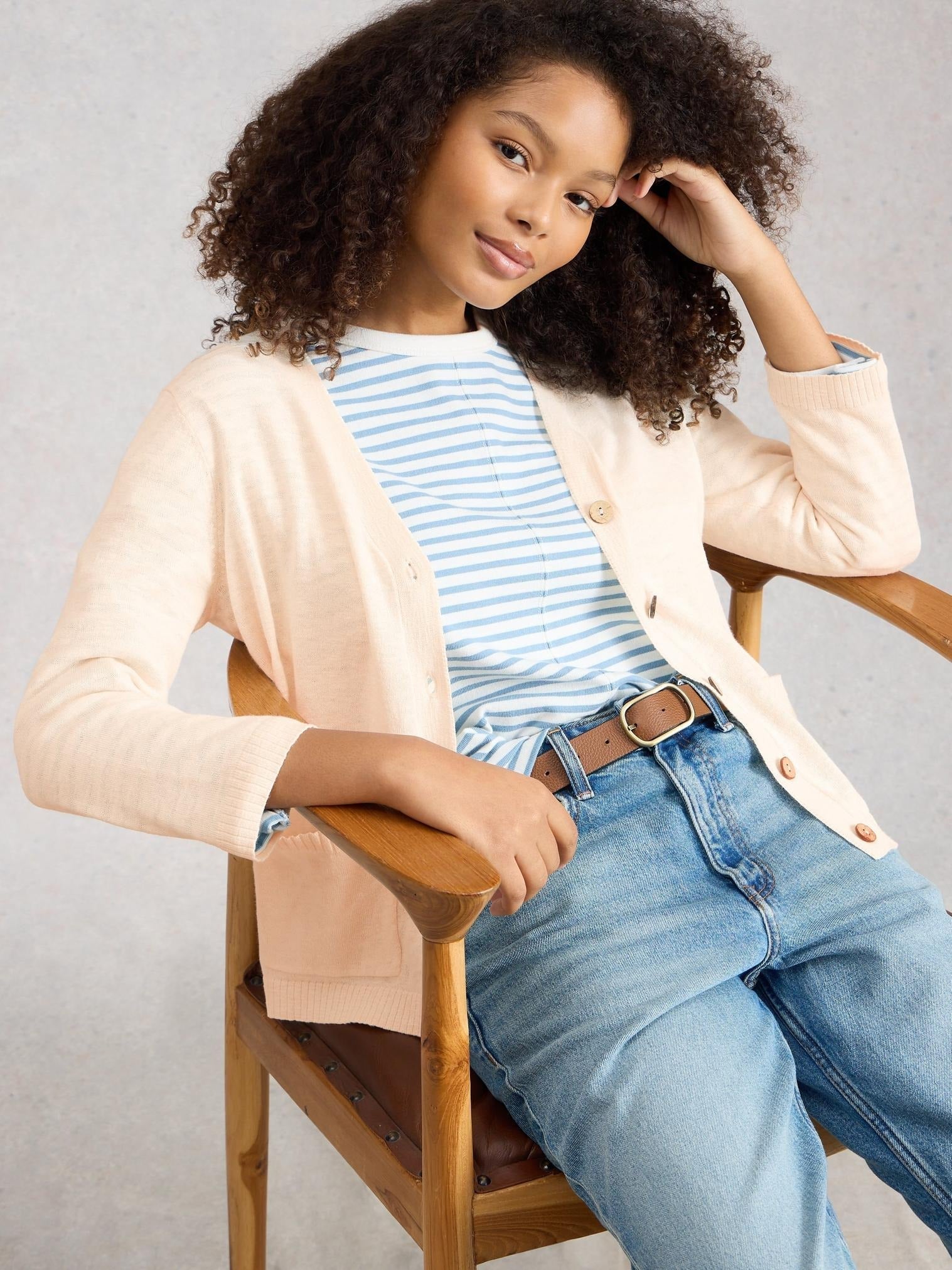 Young Ideas/Henmores - Nova Linen Blend Cardi - Nat White - 8