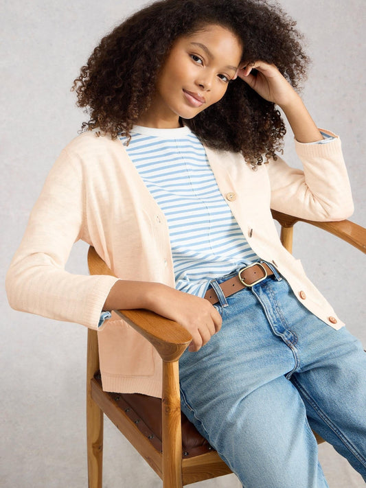 Young Ideas/Henmores - Nova Linen Blend Cardi - Nat White - 8