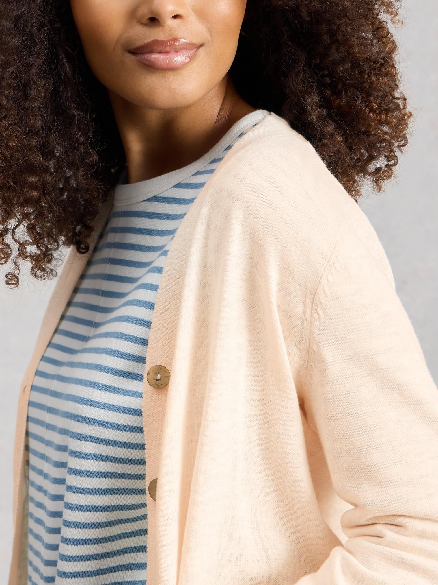 Young Ideas/Henmores - Nova Linen Blend Cardi - Nat White - 8