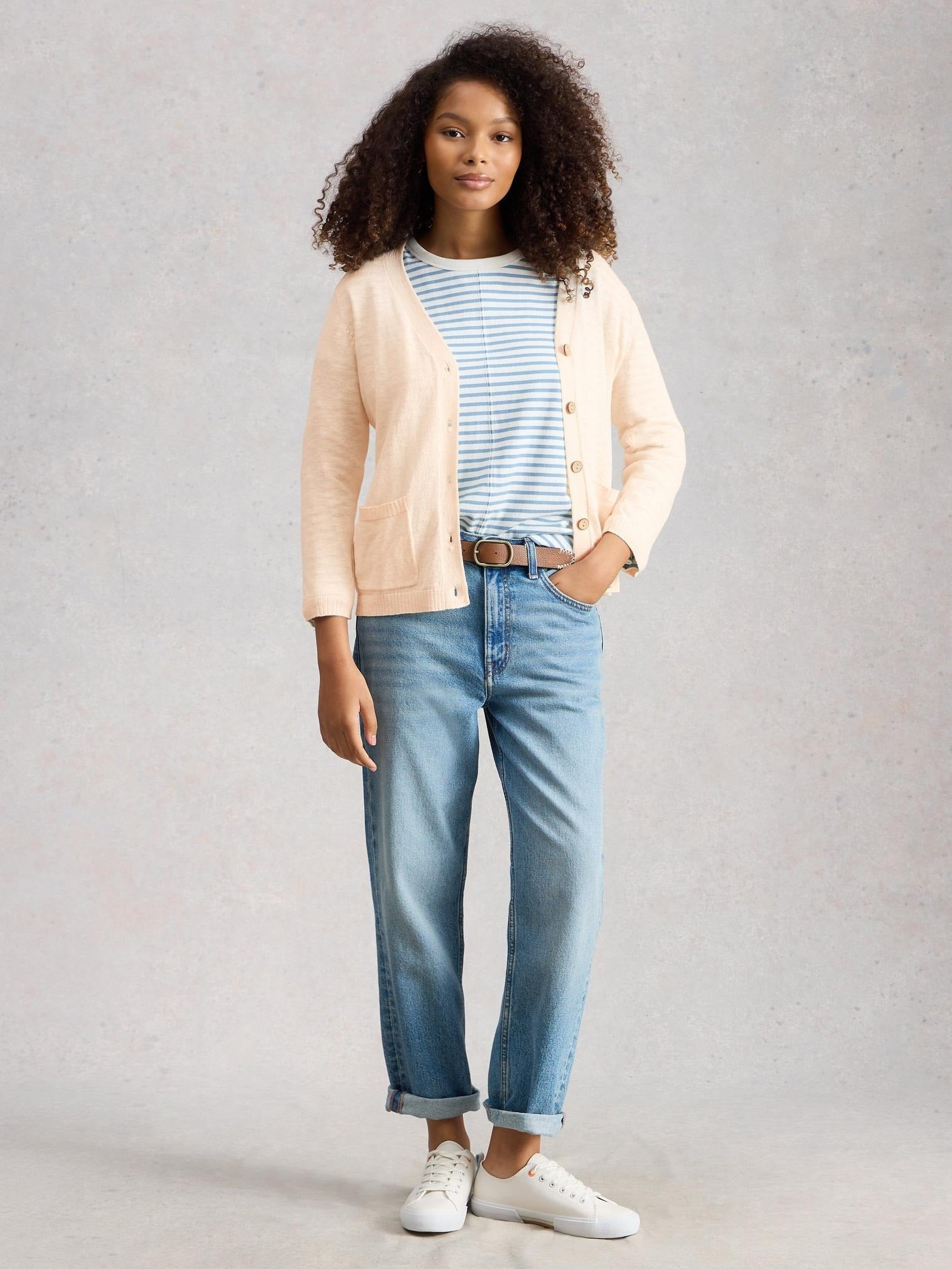 Young Ideas/Henmores - Nova Linen Blend Cardi - Nat White - 8