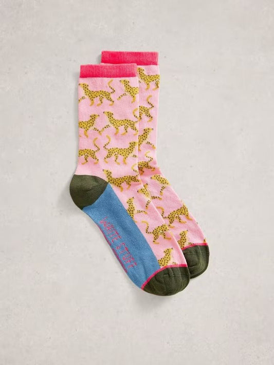 Young Ideas & Henmores - Novelty Cheetah Ankle Socks - Mid Pink - 46145