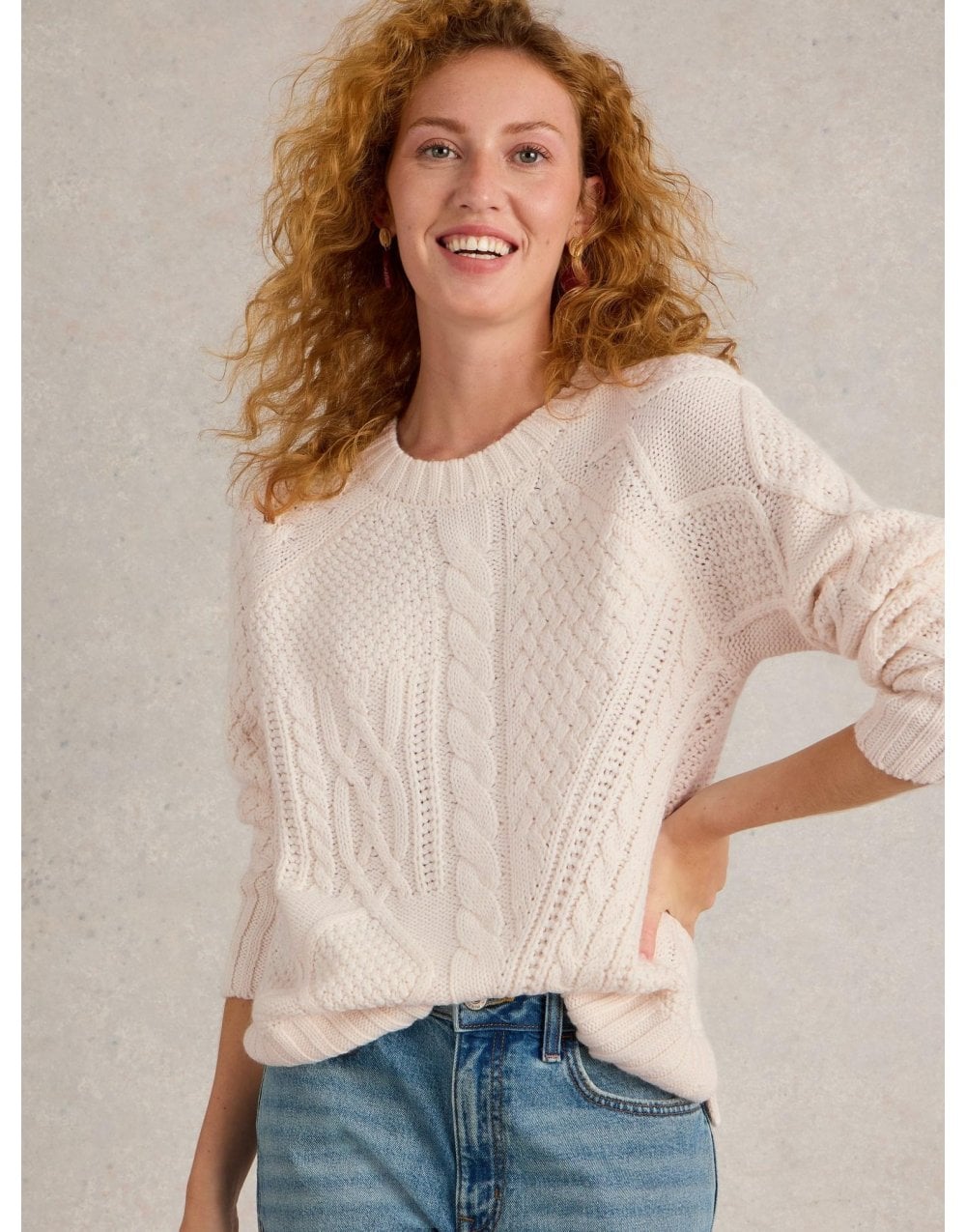 Young Ideas/Henmores - Patchwork Cable Jumper - Light Natural - 10