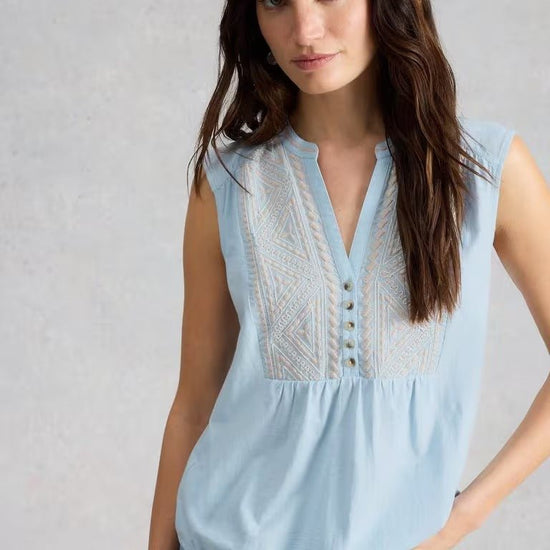 Young Ideas & Henmores - Peony Sleeveless Top - Mid Blue - 8