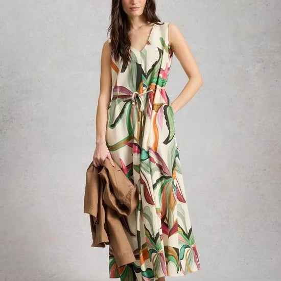 Young Ideas/Henmores - Poppy Linen Blend Maxi Dress - Natural Print - 8