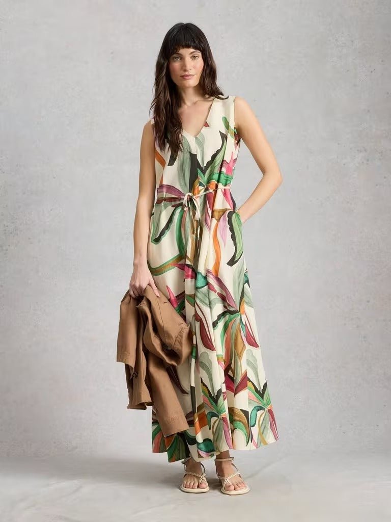 Young Ideas/Henmores - Poppy Linen Blend Maxi Dress - Natural Print - 8