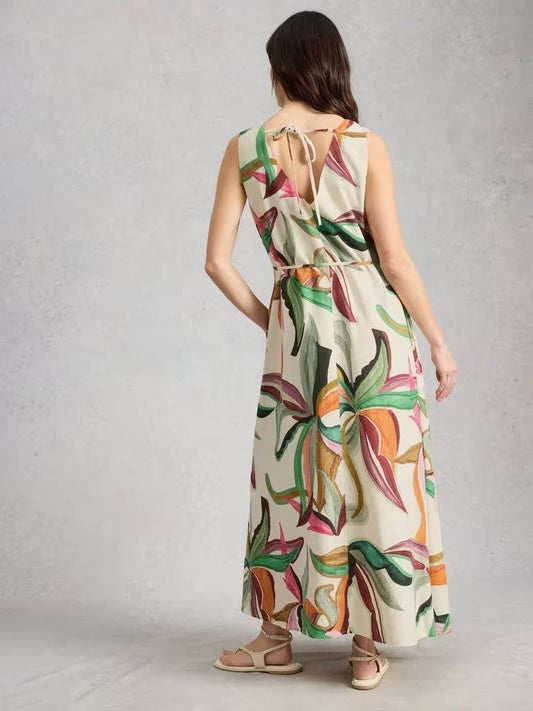 Young Ideas/Henmores - Poppy Linen Blend Maxi Dress - Natural Print - 8