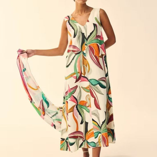 Young Ideas/Henmores - Poppy Linen Blend Maxi Dress - Natural Print - 8