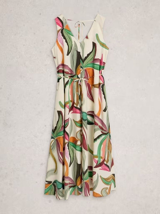Young Ideas/Henmores - Poppy Linen Blend Maxi Dress - Natural Print - 8