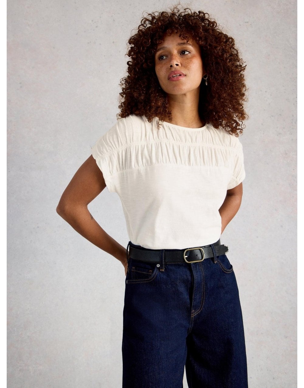 Young Ideas/Henmores - Rachel Ruched Tee - Nat White - 8