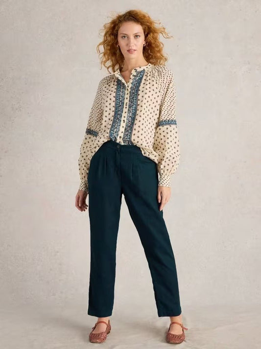 Young Ideas & Henmores - Rowena Linen Trouser - Dark Navy - 8