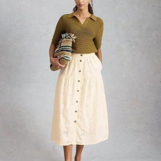 Young Ideas & Henmores - Ruben Broderie Midi Skirt - Natural White - 8