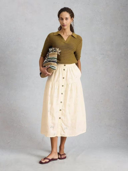 Young Ideas & Henmores - Ruben Broderie Midi Skirt - Natural White - 8