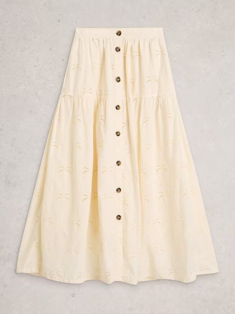 Young Ideas & Henmores - Ruben Broderie Midi Skirt - Natural White - 8