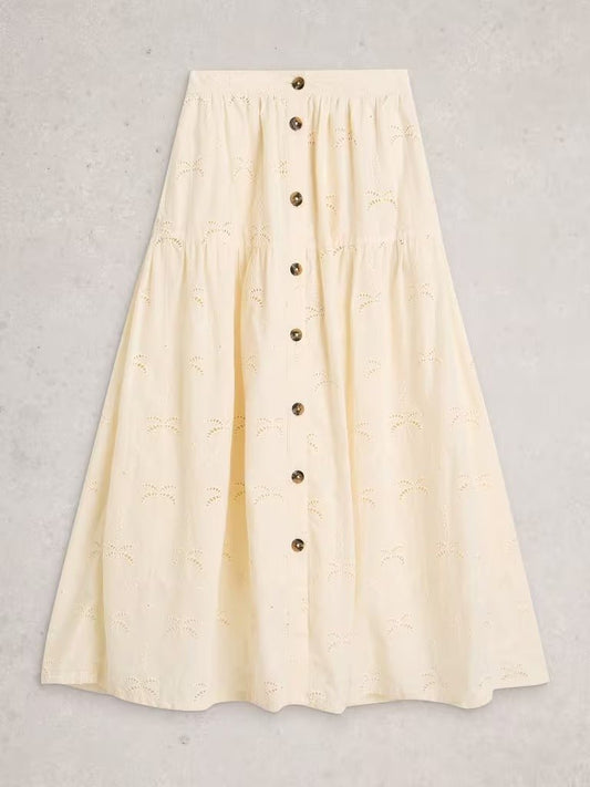 Young Ideas & Henmores - Ruben Broderie Midi Skirt - Natural White - 8