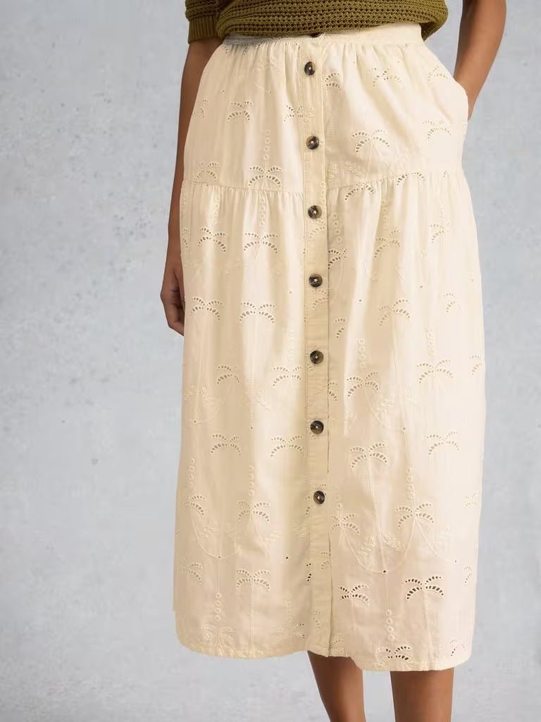 Young Ideas & Henmores - Ruben Broderie Midi Skirt - Natural White - 8