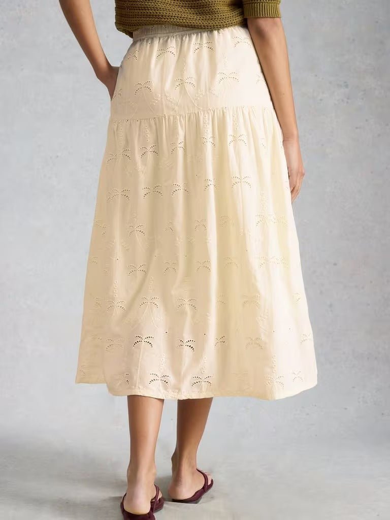 Young Ideas & Henmores - Ruben Broderie Midi Skirt - Natural White - 8