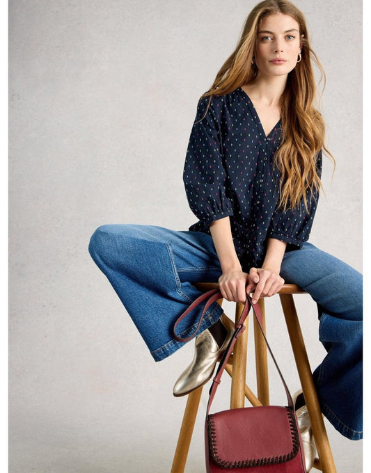 Young Ideas/Henmores - Ruby Cotton Organic Top - Navy Multi - 8