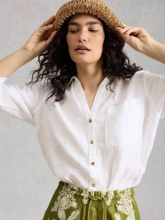 Young Ideas/Henmores - Sadie Linen Boyfriend Shirt - White - 8