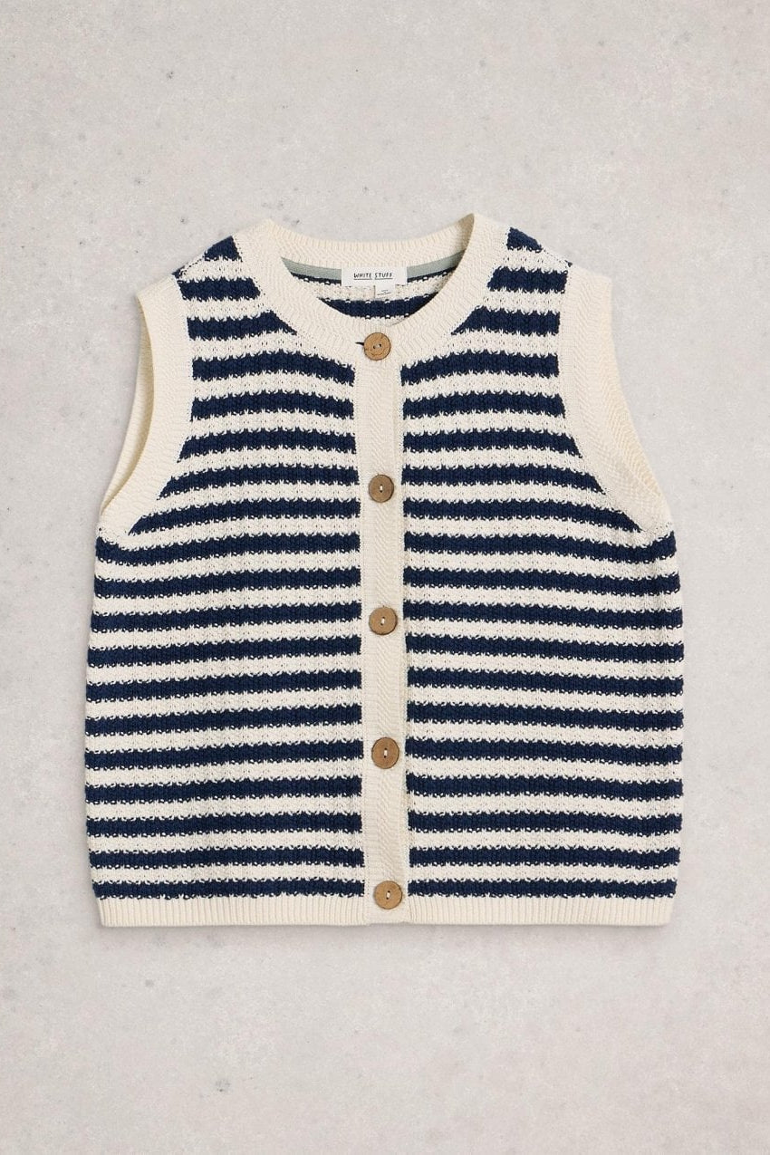 Young Ideas/Henmores - Sienna Striped Button Sleeveless Top - Navy Multi - S