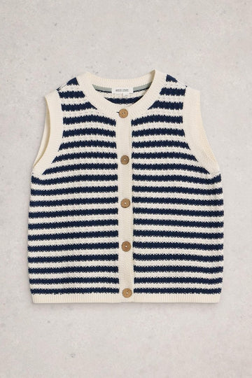 Young Ideas/Henmores - Sienna Striped Button Sleeveless Top - Navy Multi - S