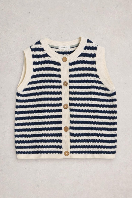 Young Ideas/Henmores - Sienna Striped Button Sleeveless Top - Navy Multi - S