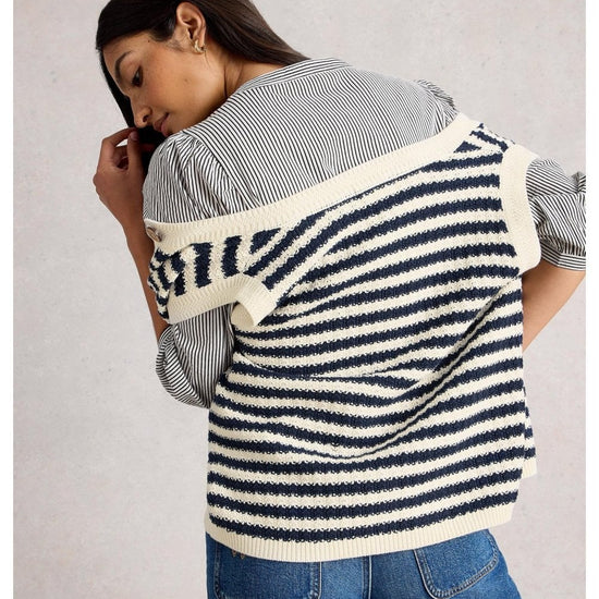 Young Ideas/Henmores - Sienna Striped Button Sleeveless Top - Navy Multi - S