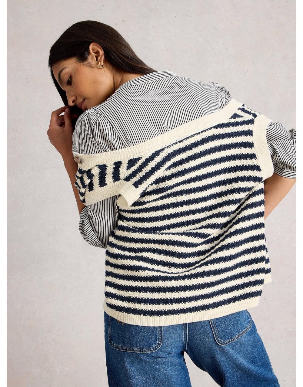 Young Ideas/Henmores - Sienna Striped Button Sleeveless Top - Navy Multi - S